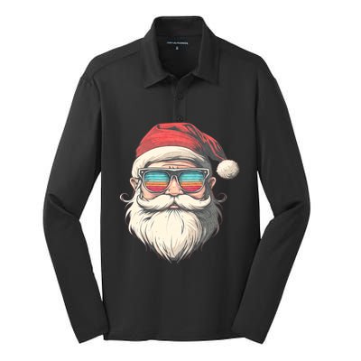 Santa Face Retro Sunglasses Christmas Xmas Silk Touch Performance Long Sleeve Polo