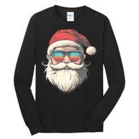 Santa Face Retro Sunglasses Christmas Xmas Tall Long Sleeve T-Shirt