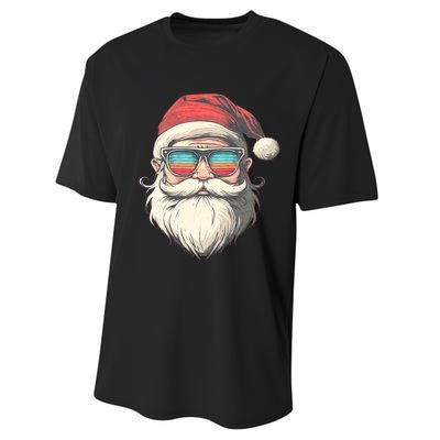 Santa Face Retro Sunglasses Christmas Xmas Performance Sprint T-Shirt