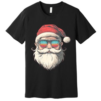 Santa Face Retro Sunglasses Christmas Xmas Premium T-Shirt