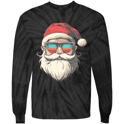 Santa Face Retro Sunglasses Christmas Xmas Tie-Dye Long Sleeve Shirt