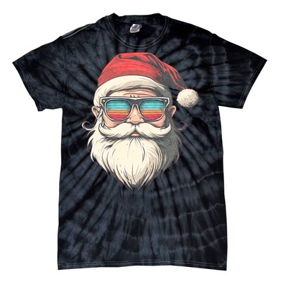 Santa Face Retro Sunglasses Christmas Xmas Tie-Dye T-Shirt