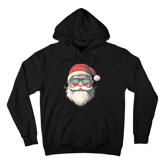 Santa Face Retro Sunglasses Christmas Xmas Tall Hoodie