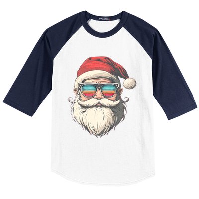 Santa Face Retro Sunglasses Christmas Xmas Baseball Sleeve Shirt