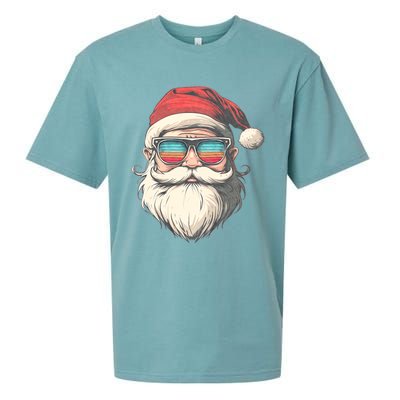 Santa Face Retro Sunglasses Christmas Xmas Sueded Cloud Jersey T-Shirt