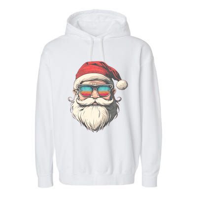 Santa Face Retro Sunglasses Christmas Xmas Garment-Dyed Fleece Hoodie