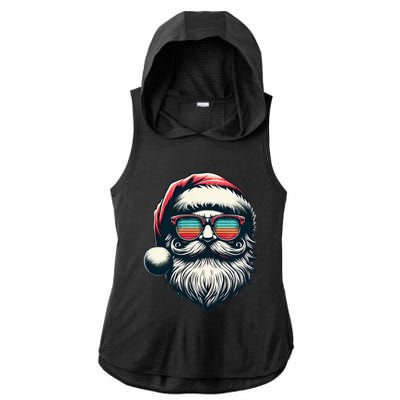 Santa Face Retro Sunglasses Christmas Xmas Ladies PosiCharge Tri-Blend Wicking Draft Hoodie Tank