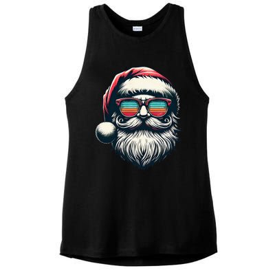 Santa Face Retro Sunglasses Christmas Xmas Ladies PosiCharge Tri-Blend Wicking Tank