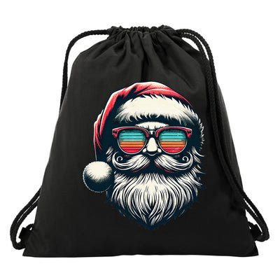 Santa Face Retro Sunglasses Christmas Xmas Drawstring Bag