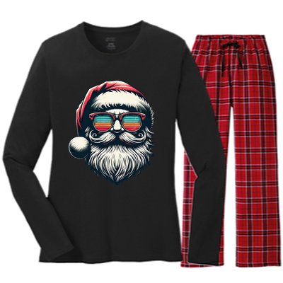 Santa Face Retro Sunglasses Christmas Xmas Women's Long Sleeve Flannel Pajama Set 