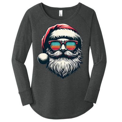 Santa Face Retro Sunglasses Christmas Xmas Women's Perfect Tri Tunic Long Sleeve Shirt