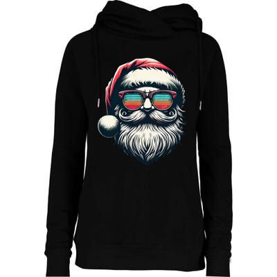 Santa Face Retro Sunglasses Christmas Xmas Womens Funnel Neck Pullover Hood