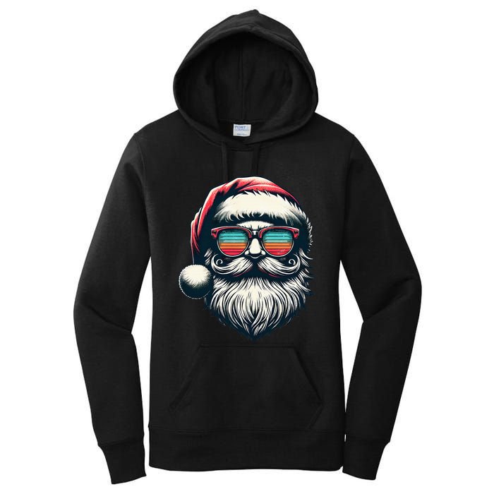 Santa Face Retro Sunglasses Christmas Xmas Women's Pullover Hoodie