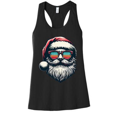 Santa Face Retro Sunglasses Christmas Xmas Women's Racerback Tank