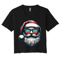 Santa Face Retro Sunglasses Christmas Xmas Women's Crop Top Tee