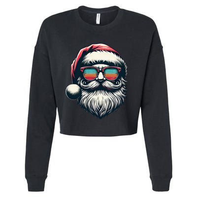 Santa Face Retro Sunglasses Christmas Xmas Cropped Pullover Crew