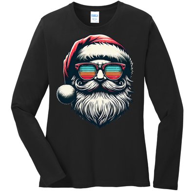 Santa Face Retro Sunglasses Christmas Xmas Ladies Long Sleeve Shirt