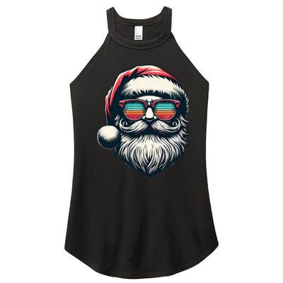 Santa Face Retro Sunglasses Christmas Xmas Women's Perfect Tri Rocker Tank