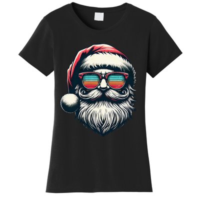 Santa Face Retro Sunglasses Christmas Xmas Women's T-Shirt