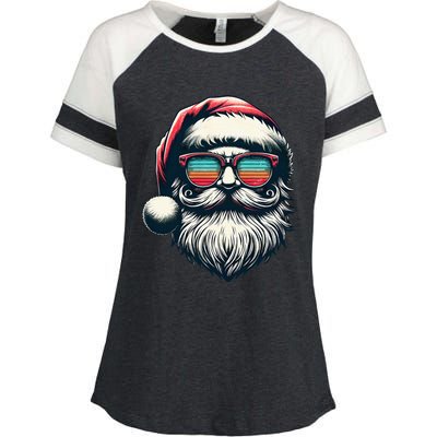 Santa Face Retro Sunglasses Christmas Xmas Enza Ladies Jersey Colorblock Tee