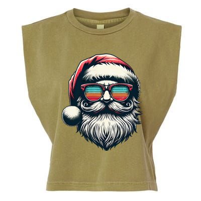 Santa Face Retro Sunglasses Christmas Xmas Garment-Dyed Women's Muscle Tee