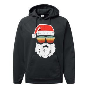 Santa Face Retro Sunglasses Christmas Xmas Performance Fleece Hoodie