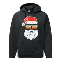 Santa Face Retro Sunglasses Christmas Xmas Performance Fleece Hoodie