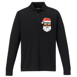 Santa Face Retro Sunglasses Christmas Xmas Performance Long Sleeve Polo