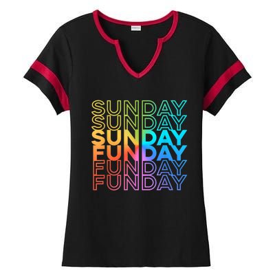 Sunday Funday Rainbow Fade Color Party Ladies Halftime Notch Neck Tee