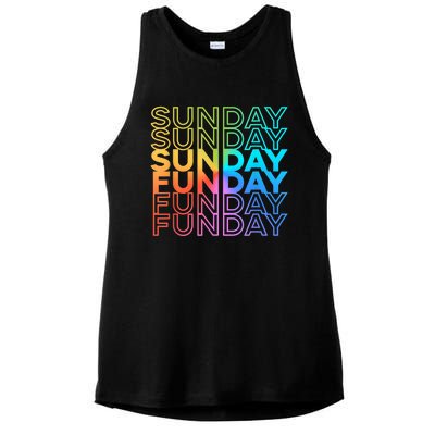 Sunday Funday Rainbow Fade Color Party Ladies PosiCharge Tri-Blend Wicking Tank