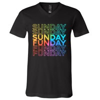 Sunday Funday Rainbow Fade Color Party V-Neck T-Shirt