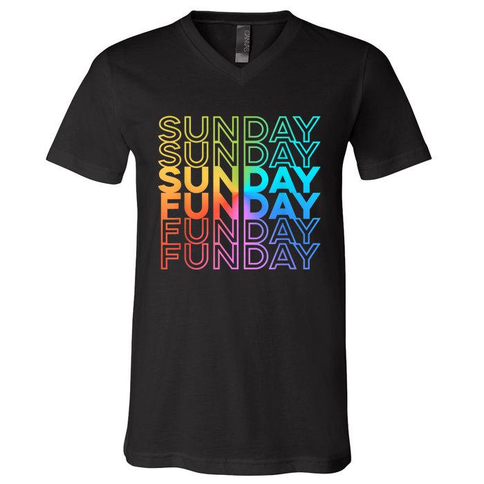 Sunday Funday Rainbow Fade Color Party V-Neck T-Shirt