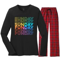 Sunday Funday Rainbow Fade Color Party Women's Long Sleeve Flannel Pajama Set 