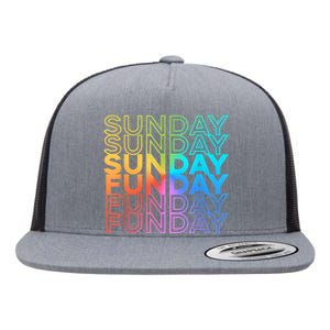 Sunday Funday Rainbow Fade Color Party Flat Bill Trucker Hat