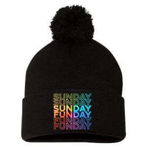 Sunday Funday Rainbow Fade Color Party Pom Pom 12in Knit Beanie