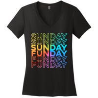 Sunday Funday Rainbow Fade Color Party Women's V-Neck T-Shirt