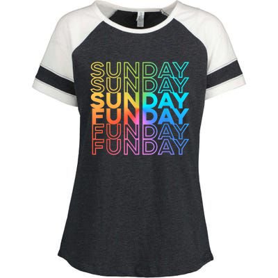 Sunday Funday Rainbow Fade Color Party Enza Ladies Jersey Colorblock Tee