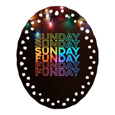 Sunday Funday Rainbow Fade Color Party Ceramic Oval Ornament