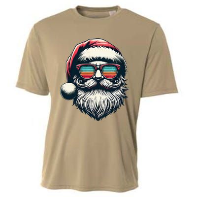 Santa Face Retro Sunglasses Christmas Xmas Cooling Performance Crew T-Shirt