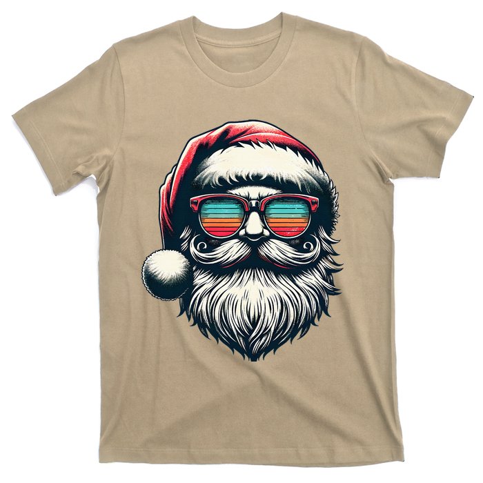 Santa Face Retro Sunglasses Christmas Xmas T-Shirt