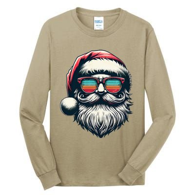 Santa Face Retro Sunglasses Christmas Xmas Tall Long Sleeve T-Shirt