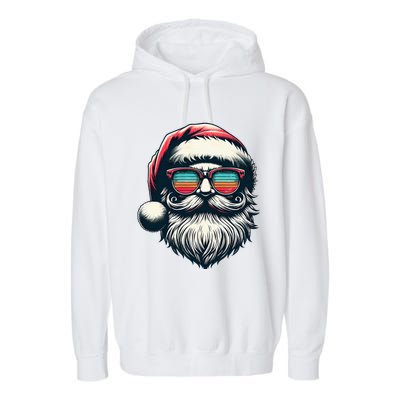 Santa Face Retro Sunglasses Christmas Xmas Garment-Dyed Fleece Hoodie