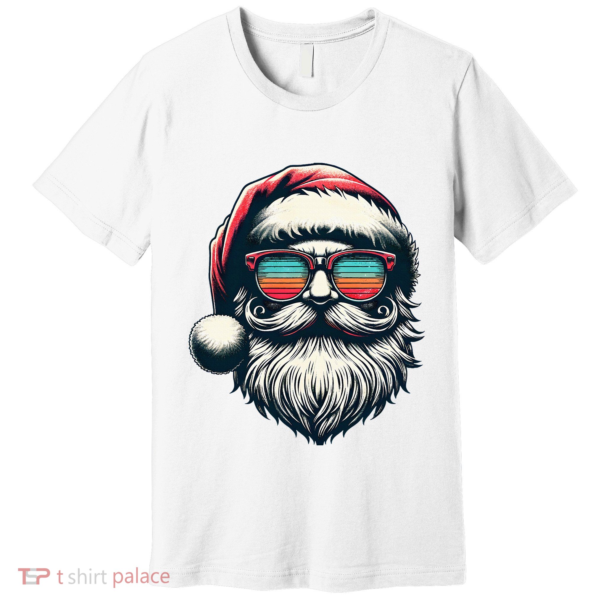 Santa Face Retro Sunglasses Christmas Xmas Premium T-Shirt