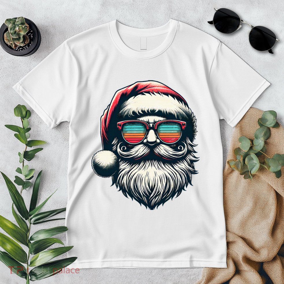 Santa Face Retro Sunglasses Christmas Xmas Premium T-Shirt