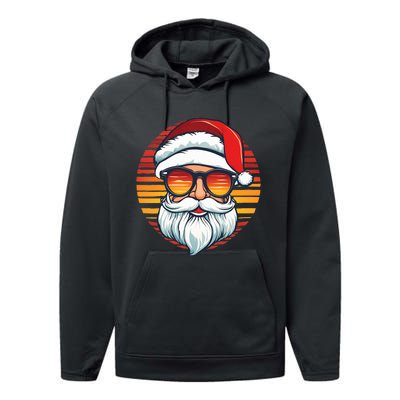 Santa Face Retro Sunglasses Christmas Xmas Performance Fleece Hoodie