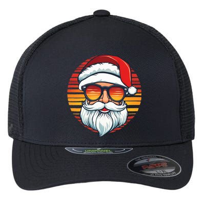 Santa Face Retro Sunglasses Christmas Xmas Flexfit Unipanel Trucker Cap