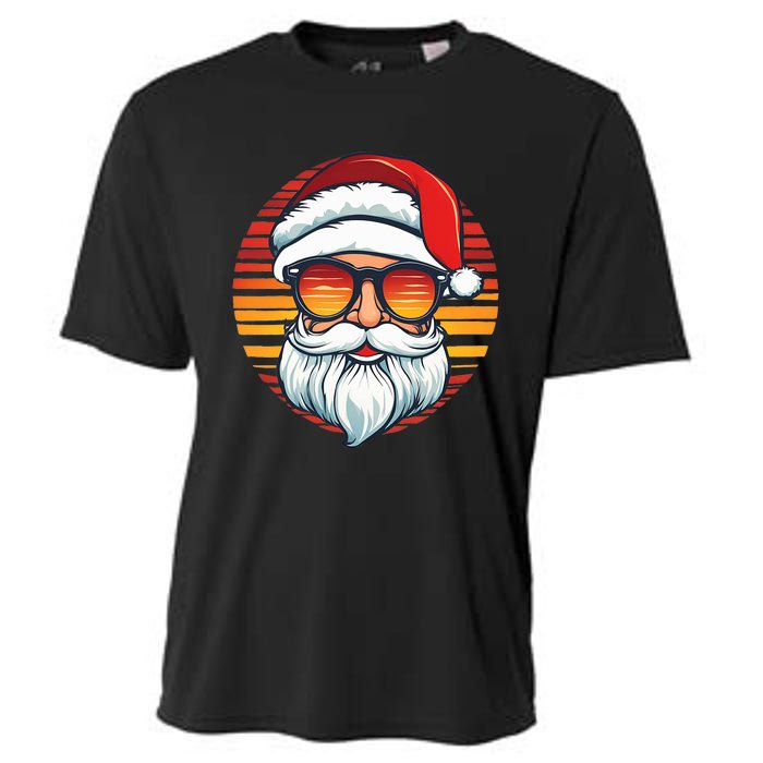 Santa Face Retro Sunglasses Christmas Xmas Cooling Performance Crew T-Shirt