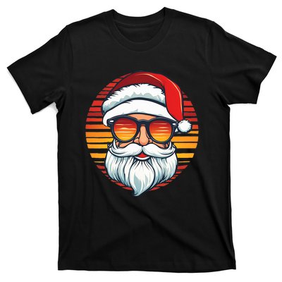 Santa Face Retro Sunglasses Christmas Xmas T-Shirt