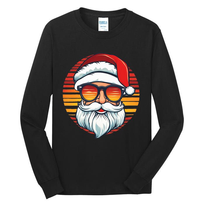 Santa Face Retro Sunglasses Christmas Xmas Tall Long Sleeve T-Shirt