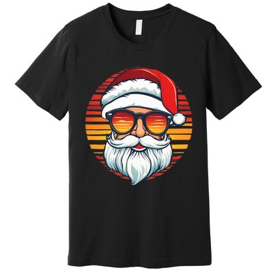 Santa Face Retro Sunglasses Christmas Xmas Premium T-Shirt